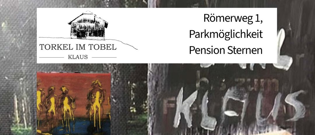 Ein Kunstausstellungsposter mit einem leuchtend roten Fuchs und 'Kunstaustellung Adam Keckeis 8. März 10:00-17:00' in fettem Druck. Der Hintergrund zeigt einen Wald und ein Schild mit 'Kleius'.