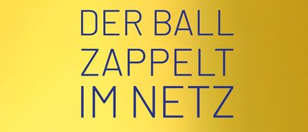 Buchcover mit gelbem Hintergrund mit Christian Futscher. Der Titel lautet 'Der Ball zappelt im Netz' mit drei Fußballspielern, die einen Ball halten. Der Verlag ist 'Klever Literatur.'