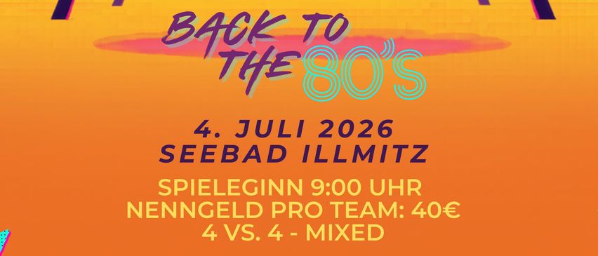 Saturday Beach Fever-Event am 4. Juli 2026 in Seebad Illmitz mit einem Volleyballspiel am Strand mit Palmen und Sonnenuntergang. Beginn um 9 Uhr morgens.