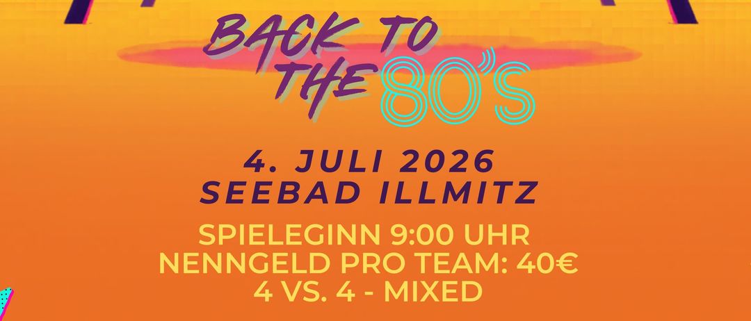 Saturday Beach Fever-Event am 4. Juli 2026 in Seebad Illmitz mit einem Volleyballspiel am Strand mit Palmen und Sonnenuntergang. Beginn um 9 Uhr morgens.