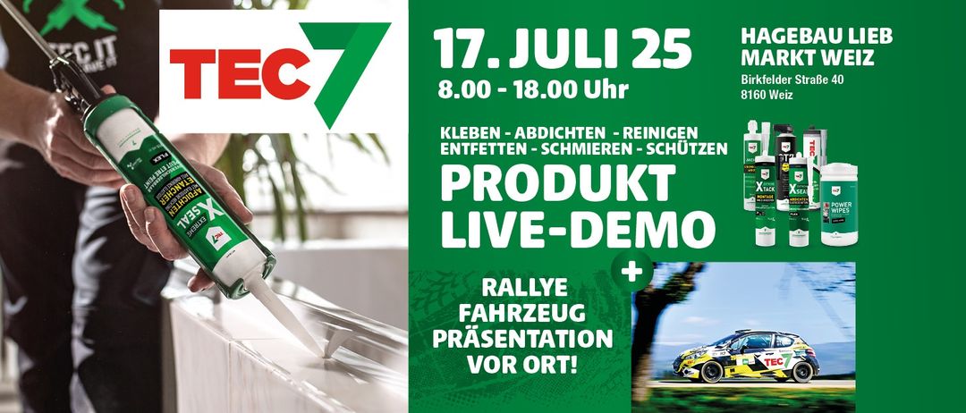 Ein Event am 17. Juli von 8:00 bis 18:00 mit einer Produkt Live-Demo und Fahrzeugpräsentation.
