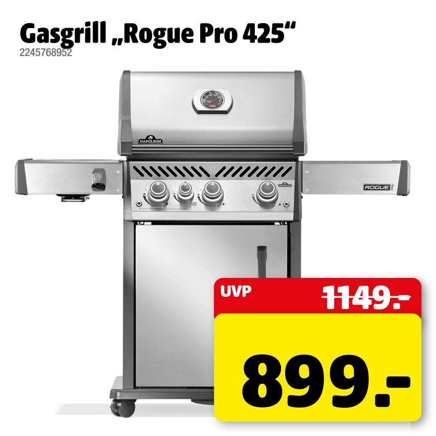 Gas grill Rogue Pro 425. Item number: 2245768952. Priced at 149.99 instead of 899.00.