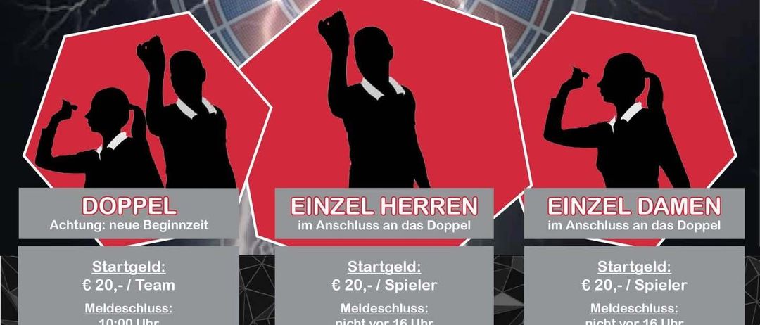 Ein E-Dart-Ranking-Turnier 2025/26 des Steirischen Dartsportverbandes. Ort: Gosdorf. Doppel starten bei 20€ pro Team. Einzel starten bei 20€ pro Spieler. Anmeldung schließt 10:00 Uhr. Meldeschluss 16 Stunden vorher. Hauptevent ist Runde der 16. Preisgeld vergeben. Veranstalter: DC Styrian Bulls. Kontakt: Fleischhacker Klaus 0664/3412616.