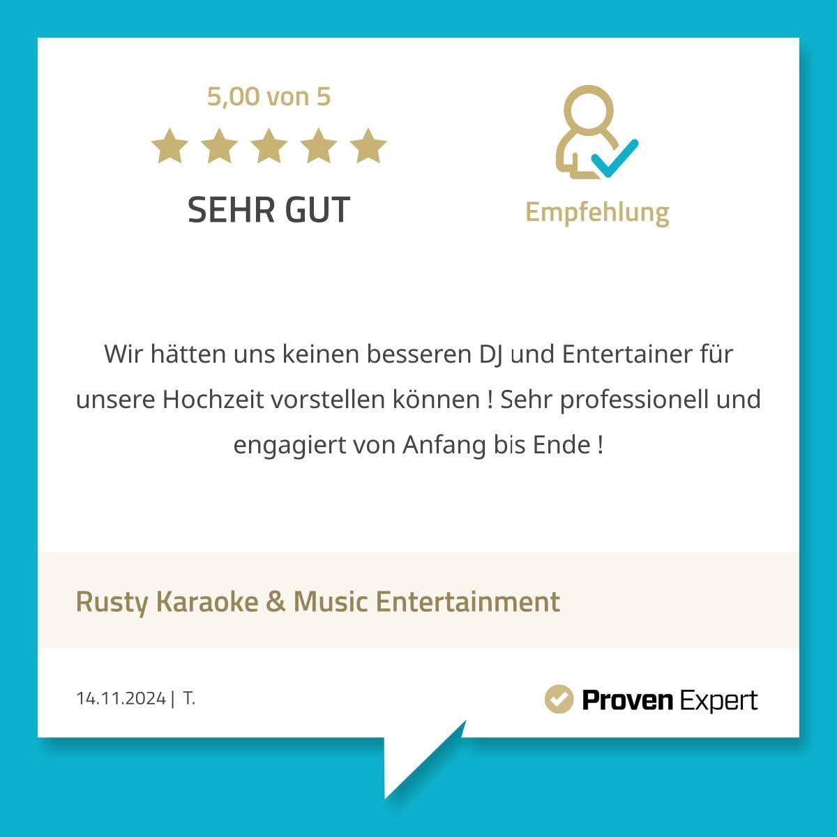 Kundenbewertung auf ProvenExpert über DJ Rusty von einem Brautpaar