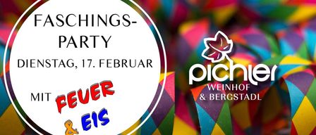 Ein Plakat für eine Weinparty mit dem Text 'Things-Party, 17. Februar' und 'Never Eis' in Rot geschrieben. Der Hintergrund ist farbenfroh mit einem Logo, das eine Blume zeigt.