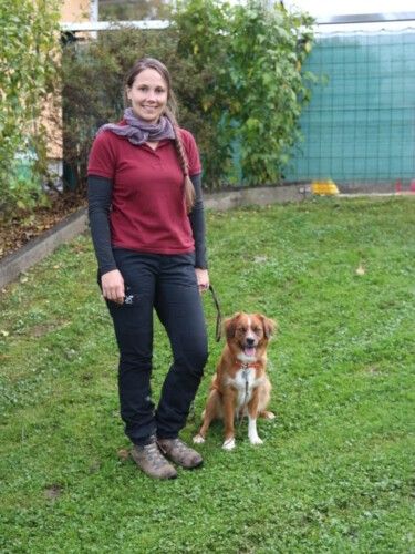 Bild enthält, Person, Pants, Canine, Dog, Mammal, Pet, Grass, Strap, Coat, Walking Dog