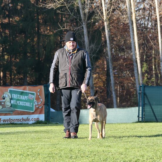 Bild enthält, Grass, Adult, Male, Man, Person, Canine, Dog, Pet, Jacket, Police Dog