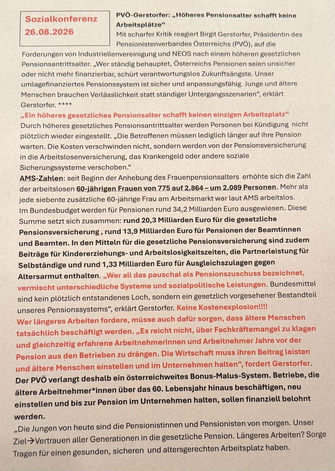 A document discussing pension system reforms, highlighting the need for reliability and adaptability for both young and older individuals. It mentions the increase in the number of unemployed 60-year-old women and the allocation of funds for pensions in the federal budget.