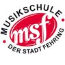 Das rote und weiße Logo der Musikschule der Stadt Fehring zeigt einen Musiknoten mit 'msf' darin.