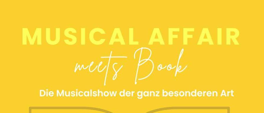 Das Poster für die Musicalshow 'Meets Book' zeigt zwei lächelnde Personen und stammt von der Gemeindebibliothek Oslip.