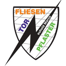 Ein Schildlogo mit dem Wort 'Fliesen' in Orange oben, 'Tor' in Lila links, 'Pflaster' in Grün rechts und 'euhold Marco' in Schwarz diagonal in der Mitte.