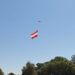 Bild enthält, Flag, Aircraft, Airplane, Transportation, Vehicle, Austria Flag