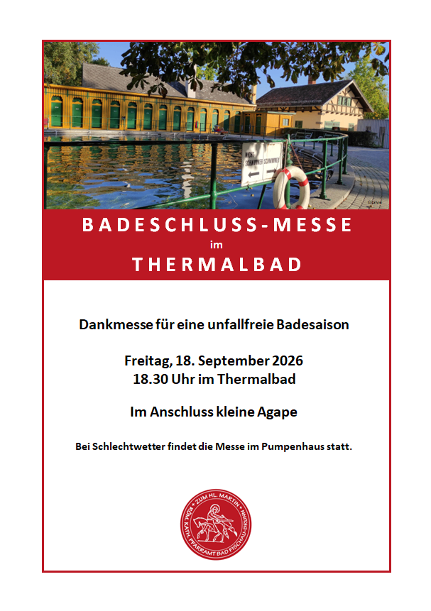 Poster for a bathhouse event in Thermalbad, featuring a building with green doors, a lifebuoy, and a red border. The event is scheduled for September 18, 2026, at 18:30.