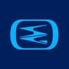 Ein blaues ovales Logo mit einem stilisierten Blitz in der Mitte, vor einem einheitlichen blauen Hintergrund.