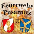Feuerwehrwappen mit Flammen, Zahnrad und blauem Schild. Gegründet 1876.