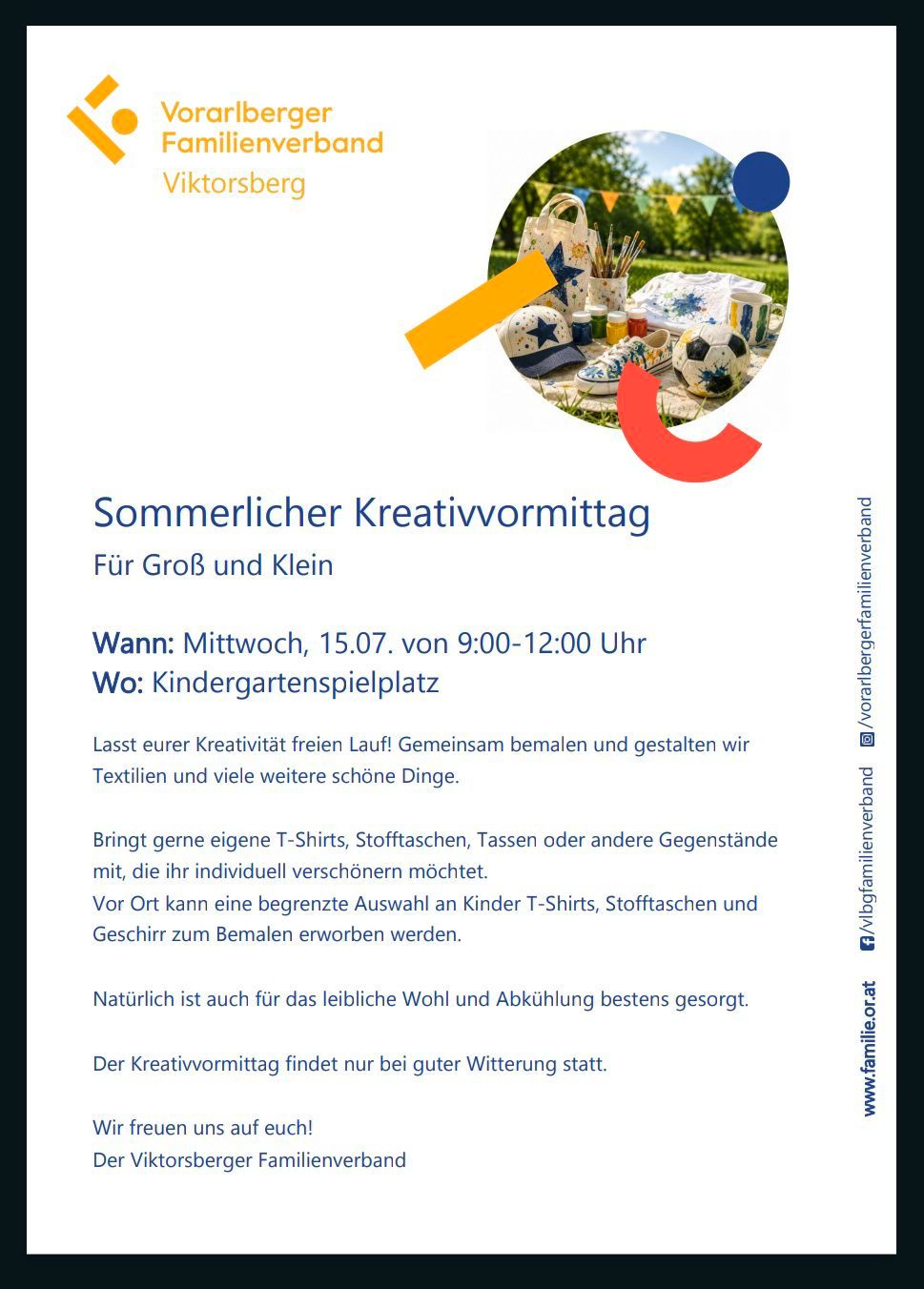 Sommerlicher Kreativvormittag für Groß und Klein. Gemeinsam bemalen und gestalten wir Textilien und viele weitere schöne Dinge.