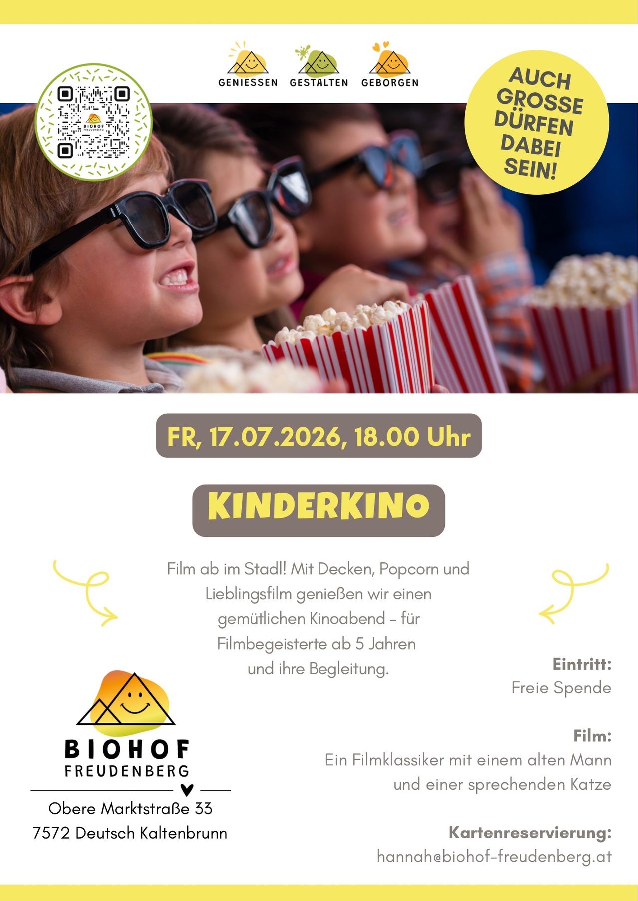Kinderkino mit Kindern und Popcorn im Kino, Deutsch Kaltenbrunn