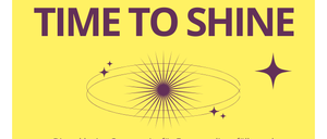 Eine lächelnde Frau mit blondem Haar, die ein gelbes Oberteil trägt, ist auf einem Poster mit dem Text 'Time to Shine' und einem gelben Hintergrund abgebildet.