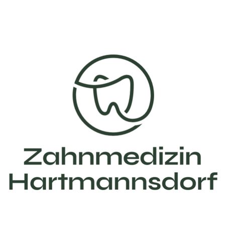 Das Logo für Zahnmedizin Hartmannsdorf, mit einem stilisierten Zahn in einem Kreis, darunter der Name Hartmannsdorf.