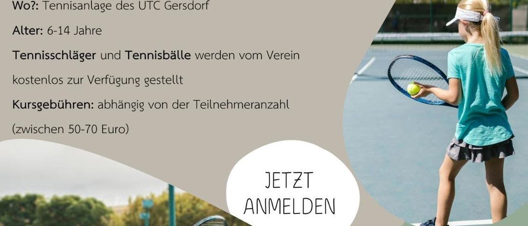 Ein Kindertenniskurs wird in Gersdorf angeboten. Die Trainer Johannes Maieregressor und Sophia Kohl leiten die Kurse vom 18. bis 22. August 2025 jeden Montagmorgen. Der Ort ist der Tennisplatz des UTC Gersdorf. Das Alter der Teilnehmer liegt zwischen 6 und 14 Jahren. Tennisausrüstung und Plätze werden vom Verein gestellt. Die Kursgebühren variieren je nach Teilnehmerzahl. Wenden Sie sich für weitere Informationen an Sophia Kohl.