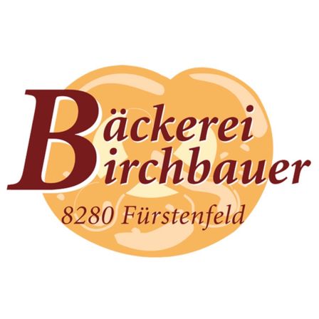 Das Logo der Backerei Birchbauer, einer Bäckerei in Furstenfeld, Österreich. Es zeigt ein herzförmiges Brot mit dem Namen und der Adresse der Bäckerei in deutscher Sprache.