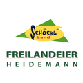 Das Logo für Schockl Land Freilandeier Heidemann, dargestellt in Grün, Gelb und Rot.