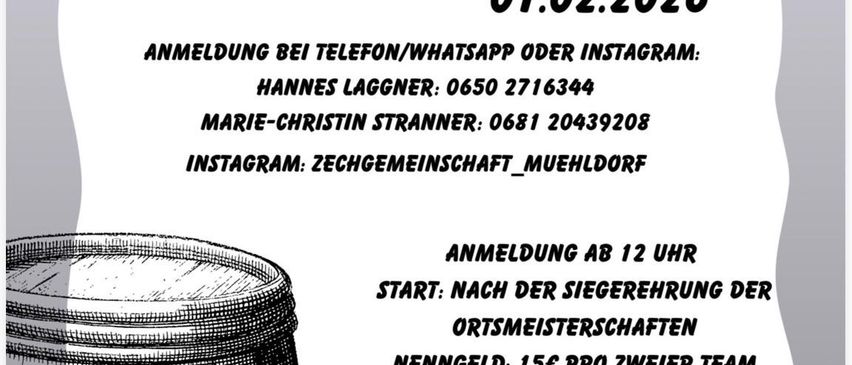 Ein Plakat für einen Schlittenwettbewerb am 1. Februar 2026 enthält Details wie die Anmeldung per Telefon, WhatsApp oder Instagram und die Veranstaltung beginnt nach der Siegesfeier der Ortsmeisterschaft.