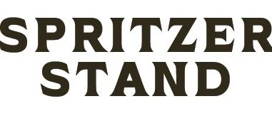 Ein Schild, das 'SPRITZER STAND' mit zwei sich stoßenden Weingläsern unten zeigt.