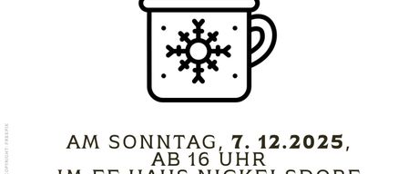 Plakat für Punsch-Veranstaltung am Sonntag, 7. Dezember 2025, ab 16 Uhr im FF Haus Nickelsdorf. Zeigt eine Tasse mit Schneeflocken-Design.