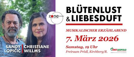 Poster for a musical event featuring Christiane. It reads 'Bluten & Liebes' with a date of March 7th at 19:00 in Freiraum Prodl, Kirchberg.