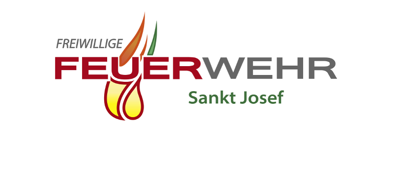 Das Logo der Freiwilligen Feuerwehr zeigt eine Flamme und den Namen 'Sankt Josef'. Der Text 'Freiwillige' befindet sich über der Flamme.