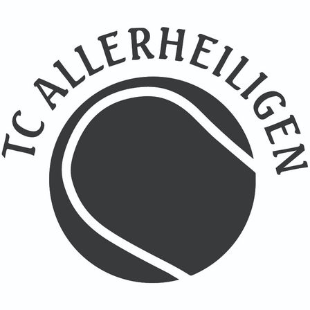 Ein schwarz-weißer Tennisball mit 'TC Allerheiligen' in fetter Schrift darum.