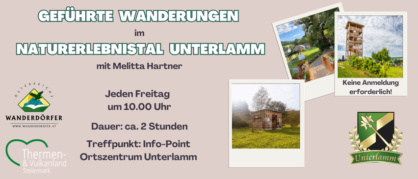 Geführte Wanderungen im Jurerlebnisal Unterlamm mit Melitta Hartner. Jeden Freitag um 10:00 Uhr. Dauer: ca. 2 Stunden. Treffpunkt: Info-Point Ortszentrum Unterlamm.
