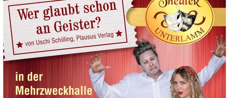 Poster advertising an event at Mehrzweckhalle Unterlamm. Dates include Friday, January 16, 19:00, Saturday, January 17, 19:00, Sunday, January 18, 17:00, Friday, January 23, 19:00, and Saturday, January 24, 19:00. QR code and service number provided.