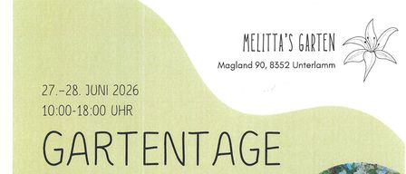 Gartenveranstaltung am 27.-28. Juni 2026, von 10:00 bis 18:00 Uhr. Genießen Sie einen Tag in einem zauberhaften Garten mit Blumen, kreativen Eisenkunstwerken, selbstgebackenen Gerichten und erfrischenden Getränken. Wir freuen uns auf Sie!