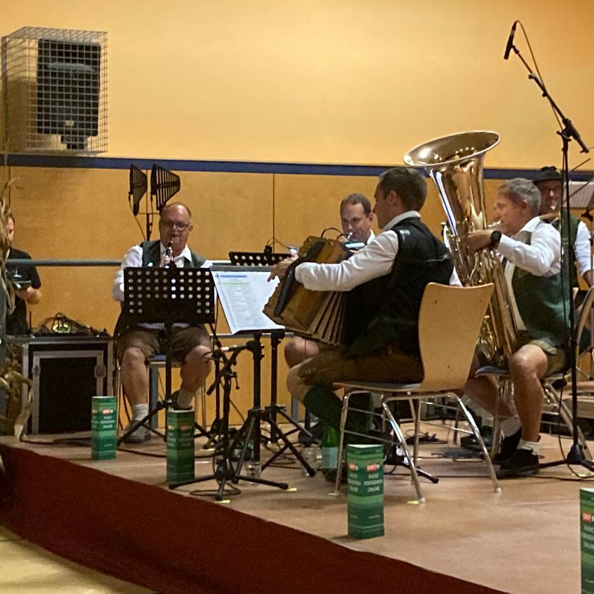 Bild enthält, Adult, Male, Man, Person, Group Performance, Music Band, Musical Instrument, Horn, Tuba, Microphone