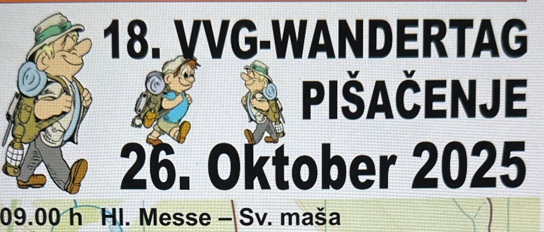 Plakat für die 18. VVG-Wanderung am 26. Oktober 2025. Es enthält eine Karte, Zeitplan und Details zur Wanderung, Frühstück, Mittagessen und Erfrischungen.