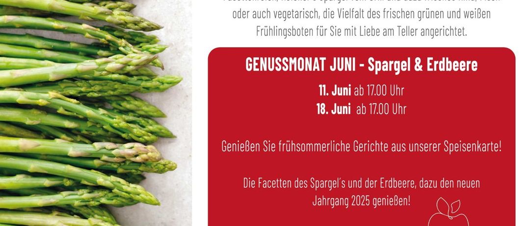 Genießen Sie Spargel in seiner Geschmacksvielfalt. Facettenreich, Reicher's Spargel vom Grill und frisch oder auch vegetarisch, die Vielfalt des frischen grünen Frühlingsspargels für Sie mit Liebe am Teller angerichtet. Juni-Verkostungsmonat - Spargel & Kartoffel. 11. Juni ab 17:00 Uhr, 18. Juni ab 17:00 Uhr. GenieBen Sie frühsommerliche Gerichte aus unserer.