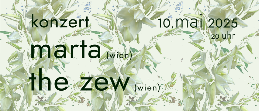 Ein Werbebild für eine Ausstellung namens 'e zew' in Wien, Österreich. Das Bild zeigt ein grünes und weißes Blumenmuster mit dem Datum '10. Mai'. Es gibt einen Wasserzeichen mit dem Text 'Bundesministerium Kunst, Kultur, öffentlicher Dienst'.