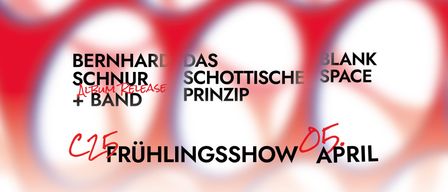 Ein Plakat für die 05 Frühlingsshow von Schottische Band, mit roten und weißen abstrakten Formen.