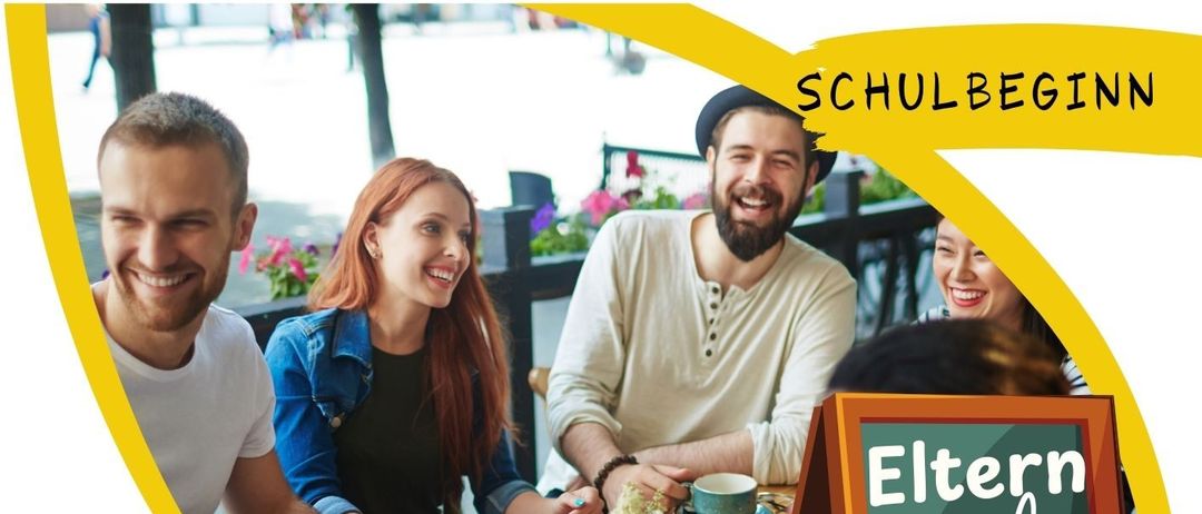 Plakat für Elterncafe am 08. September 2025, Montag ab 08:00 Uhr. Eltern können sich entspannen und mit anderen Eltern plaudern, während ihre Kinder in der Klasse sind.