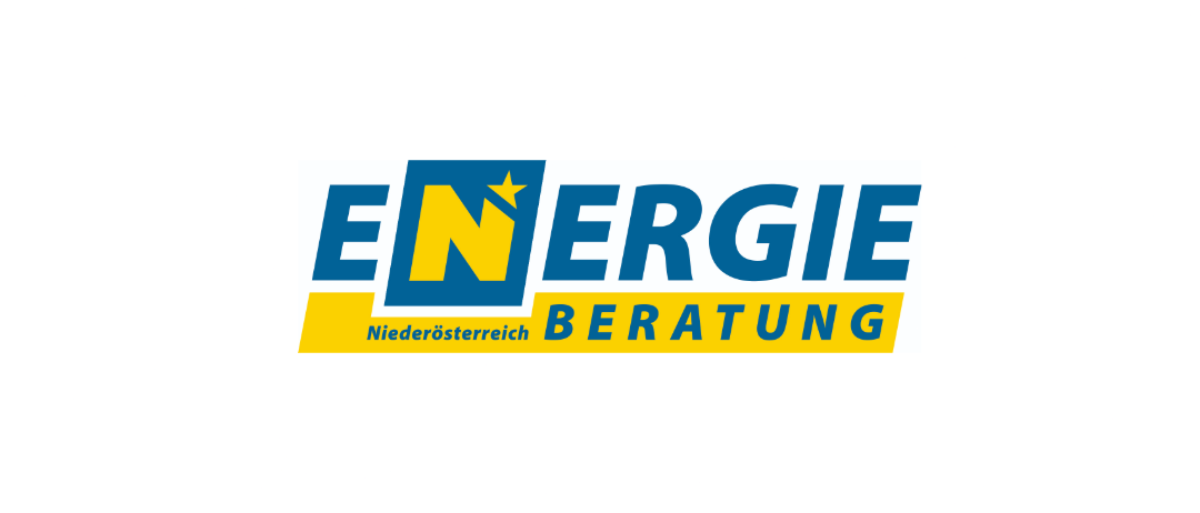 Das Logo für Energieberatung Niederösterreich, mit einem stilisierten 'E' und 'N' mit einem Stern, in Blau und Gelb auf weißem Hintergrund.