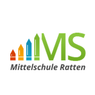 Das Logo der Mittelschule Ratten mit farbigen Stiften und Häusern, der Text lautet Mittelschule Ratten.