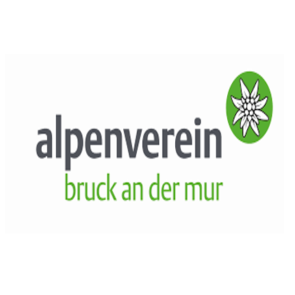 Das Logo für Alpenverein Bruck an der Mur zeigt eine stilisierte grüne Blume mit einem weißen Zentrum auf weißem Hintergrund.