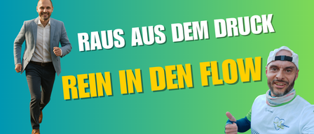 Ein Poster mit grünem Hintergrund und weißer Schrift, das 'Raus aus dem Dreck' und 'rein in den Flo' sagt, mit Daumen hoch Zeichen auf der rechten Seite.