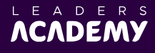 Das Bild zeigt den Text 'LEADERS ACADEMY' in fetten, weißen Großbuchstaben auf einem lila Hintergrund.