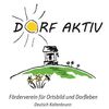 Logo für Dorf Aktiv, ein Verein zur Förderung von Ortsbild und Dorfleben, mit einem Haus, Sonne und Blumen auf einem Hügel, einem Slogan und Ortsnamen.
