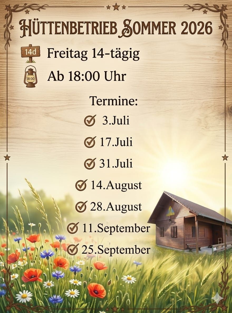A wooden sign with a house in the background displays terms for a 14-day vacation starting from 18:00. Dates listed include 3rd July, 17th July, 31st July, 14th August, 28th August, 11th September, and 25th September.