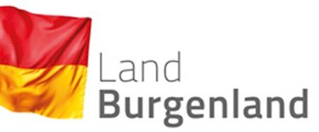 Das Bild zeigt die Flagge von Burgenland, einem Bundesland in Österreich, mit dem Text 'Land Burgenland' darunter.