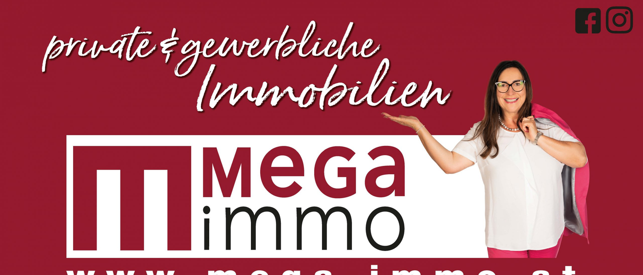 Eine Werbung für gewerbliche Immobilien, die den Arm einer Frau mit einem Armband zeigt. Die Worte 'gewerbliche Immobilien' und 'MEGA immo' sind prominent angebracht.